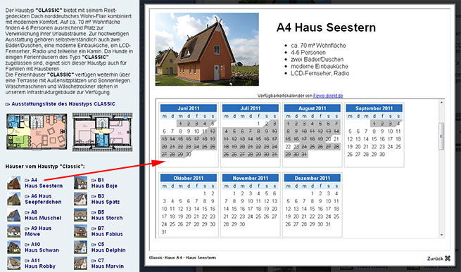 Belegungskalender der Ferienhäuser